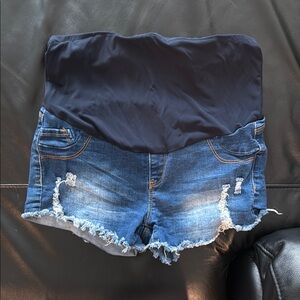 Maternity SHEIN High Waist Blue Denim Cut-Off Shorts